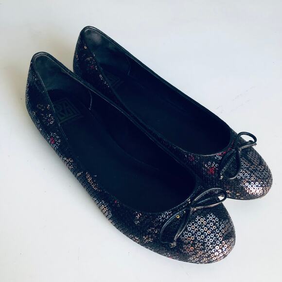 Pour La Victoire 'Hessa' Women's 9 Black Sequin Flower Bow Ballet Flat - Picture 3 of 9